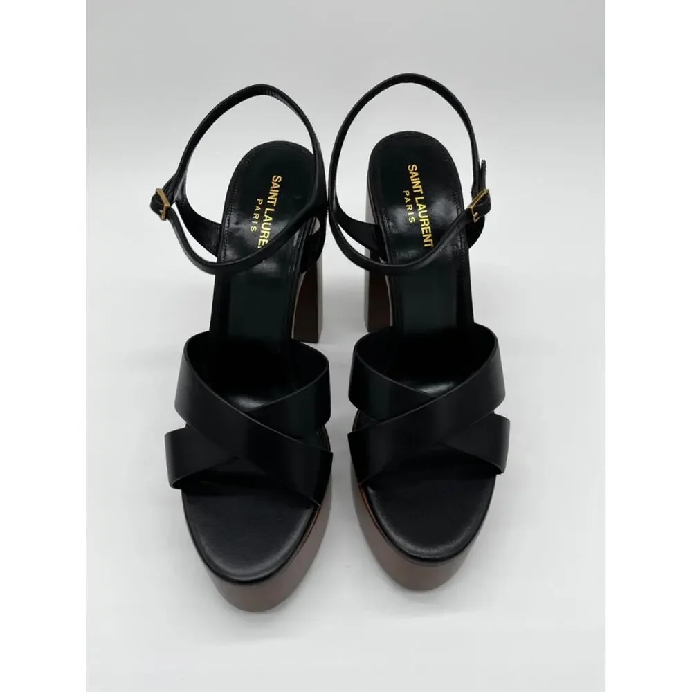 Saint Laurent Bianca Platform Sandals Ankle Strap Black - US 6.5 (EU 36.5)